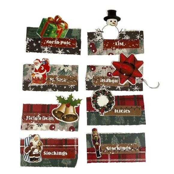10 Pc Christmas Junk Journal Ephemera Embellishments Handmade Sewn mq - Picture 2 of 5